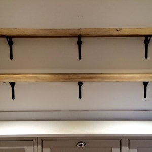 Reclaimed wood, made to measure chunky kitchen shelves with antique Iron industrial brackets - handmade to any size