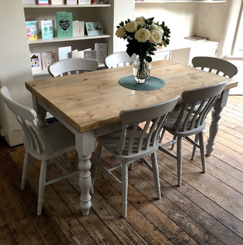 Farmhouse Dining Table Set with bench. Rustic reclaimed wood handmade kitchen table in any size image 6