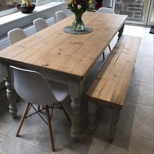 Farmhouse Dining Table Set with bench. Rustic reclaimed wood handmade kitchen table in any size image 7