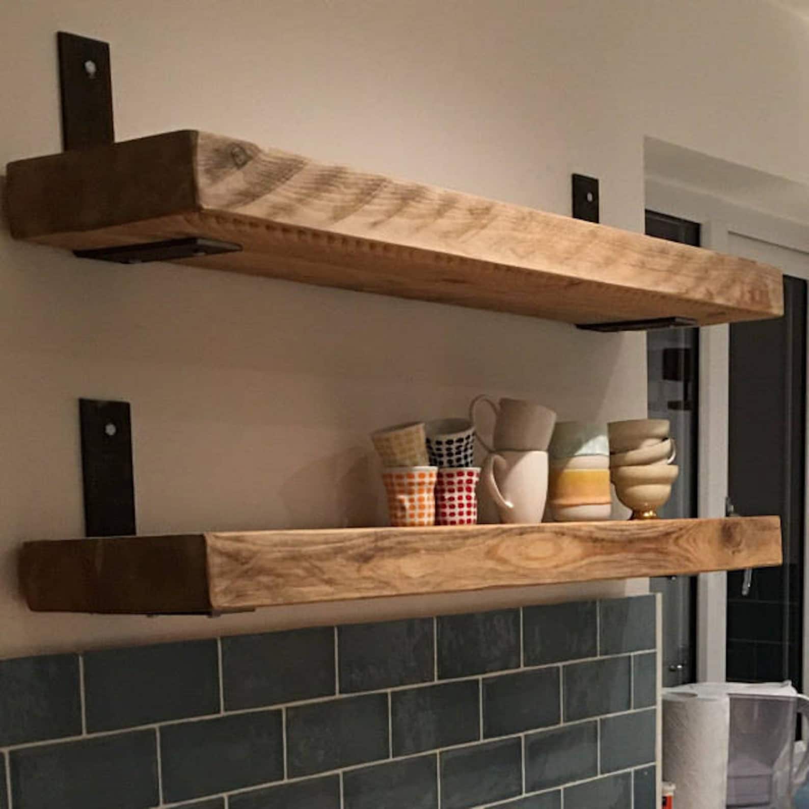 Reclaimed Wood Made to Measure Chunky Kitchen Shelves. Metal - Etsy UK