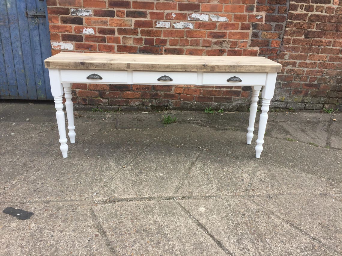 Reclaimed Chunky Wood Console Table With 3 Drawers. Hall Side | Etsy UK