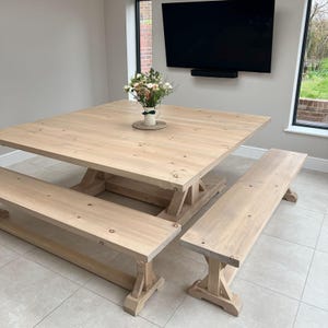 Extra Large 6ft Square Rustic Dining Table With Trestle Style Cross Leg ...