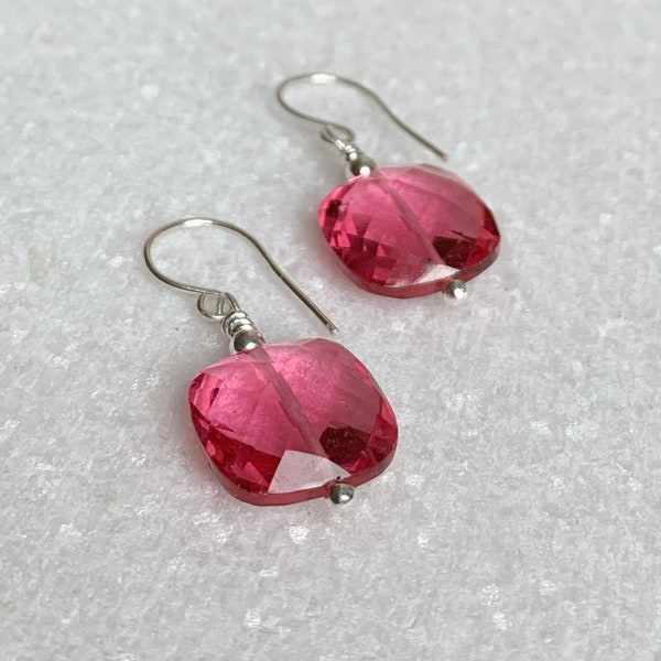 Pink quartz earrings / Silver quartz earrings / Quartz jewellery / Gift for her