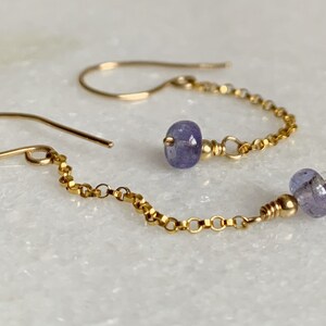 Dainty tanzanite dangles / Gold tanzanite earrings / Tanzanite jewellery / December birthstone / Gift for her