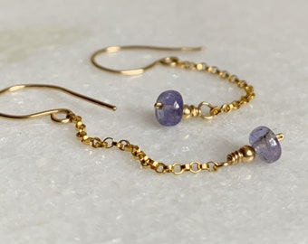 Dainty tanzanite dangles / Gold tanzanite earrings / Tanzanite jewellery / December birthstone / Gift for her