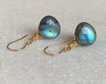 Boucles d'oreilles en labradorite dorées / Bijoux en labradorite / Cadeau pour elle