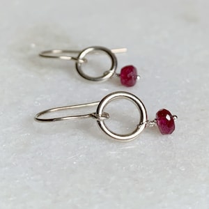 Ruby, sapphire and emerald silver earrings / Circle earrings / Ruby jewellery /  multi-gemstone earrings / Gift for her