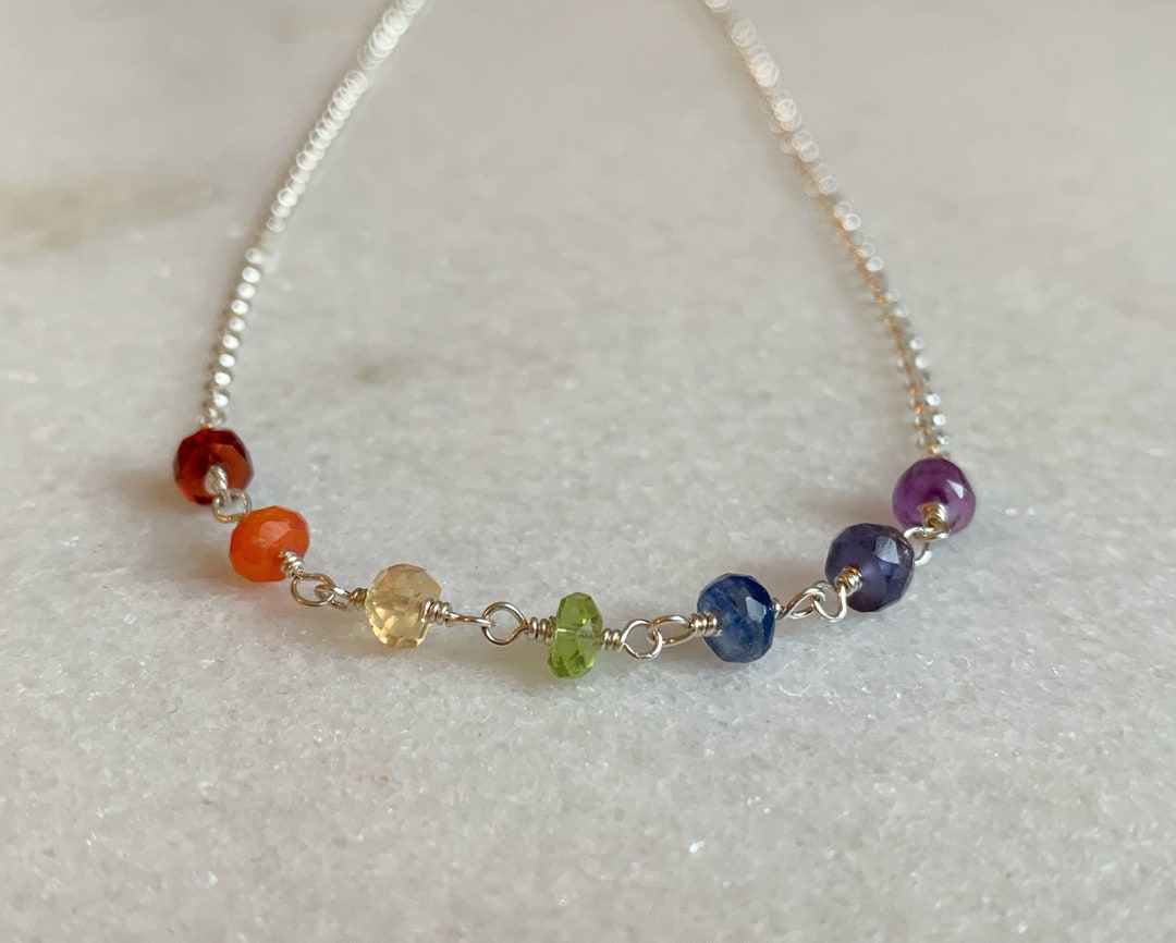 Rainbow Gemstone Necklace / Silver Multi Gemstone Necklace / Rainbow ...