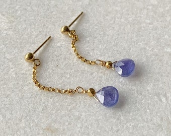 Gold tanzanite earrings / Long tanzanite earrings / December birthstone / Tanzanite jewellery / Gift for her