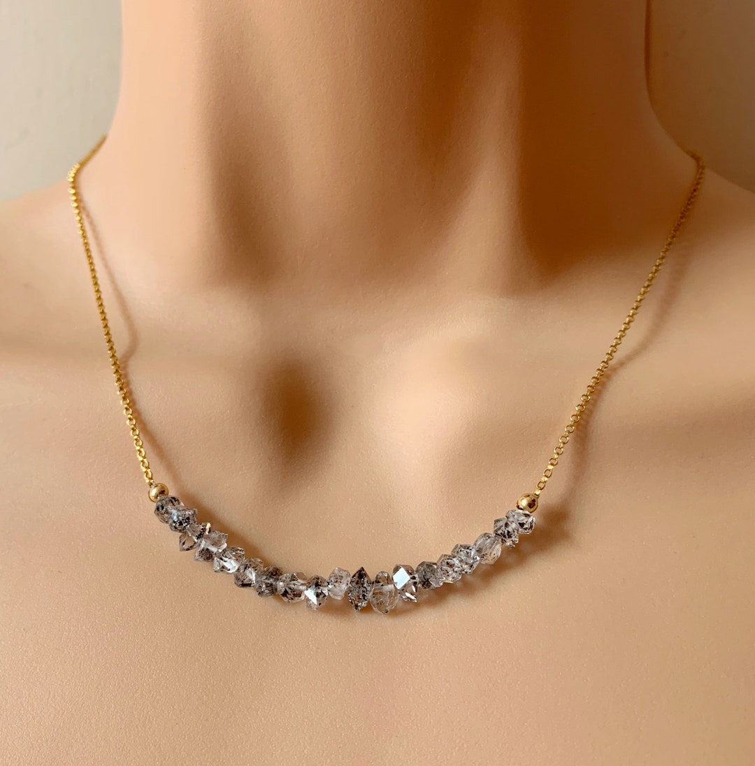 Gold Herkimer Diamond Necklace / Salt and Pepper Herkimer Diamond