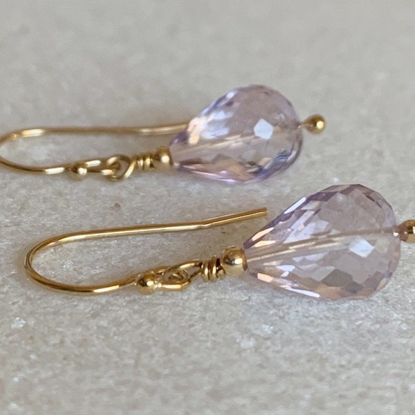 Gold pink amethyst tear drop earrings / Gold amethyst earrings / Amethyst jewellery / Gift for her