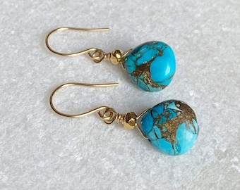 Gold turquoise earrings / Turquoise dangles / December birthstone / Turquoise  jewellery /Gift for her