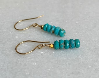 Dainty turquoise earrings / Gold turquoise drop earrings / December birthstone earrings / Gift for her