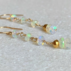 Gold opal earrings / Opal drop earrings / October birthstone / Opal jewellery / Gift for her
