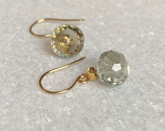 Green amethyst earrings / Gold amethyst earrings / Amethyst jewellery / February birthstone earrings / Gift for her