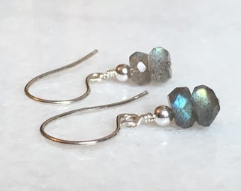 Tiny Labradorite earrings / Dainty labradorite jewellery / Small labradorite dangles / Gift for her