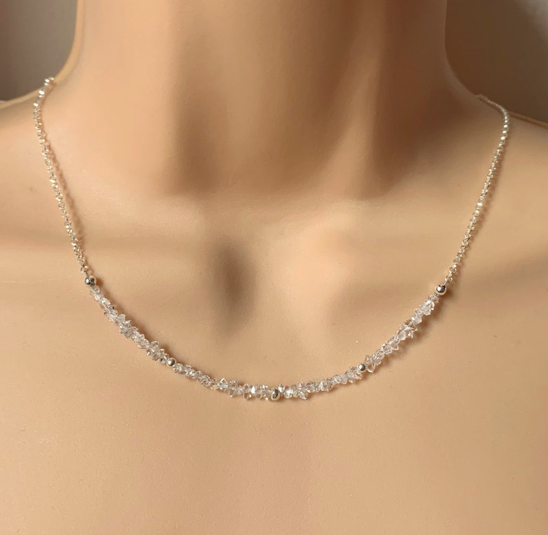 Dainty silver Herkimer diamond necklace Herkimer diamond jewellery April birthstone jewellery Gift for her