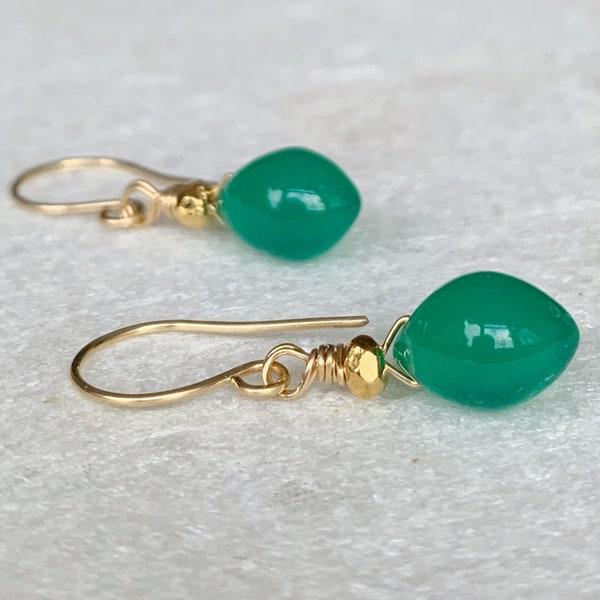 Gold green onyx earrings / Green onyx jewellery / Gift for her