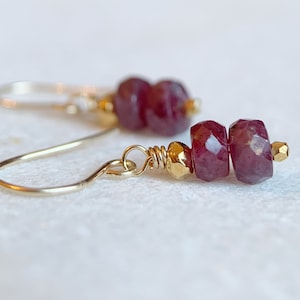 Dainty ruby earrings / Gold ruby earrings / July birthstone earrings / Ruby jewellery / Gift for her