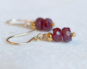 Dainty ruby earrings / Gold ruby earrings / July birthstone earrings / Ruby jewellery / Gift for her