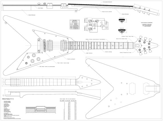 Gibson Flying V electric guitar PLANS to make this guitar digital download in jpeg format