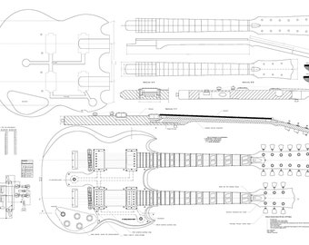 Gibson EDS-1275 double neck electric  guitar  full scale PLANS  to make this guitar - digital download   in PDF  format