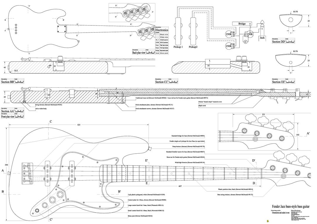 Fender Bass - Full Scale PLANS to Make This Electric Guitar - Digital ...