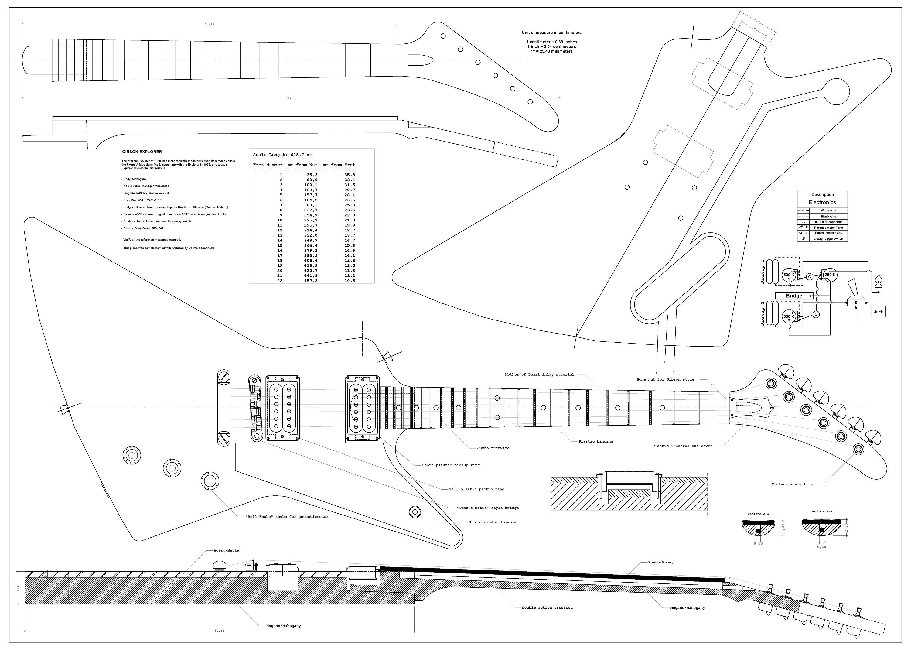 Gibson Explorer guitare électrique PLANS pour faire cette guitare  téléchargement numérique en format jpeg -  France