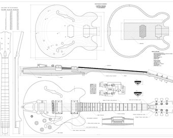 Gibson Cs-356 archtop electric  guitar full scale PLANS  to make this guitar - digital download   in PDF  format