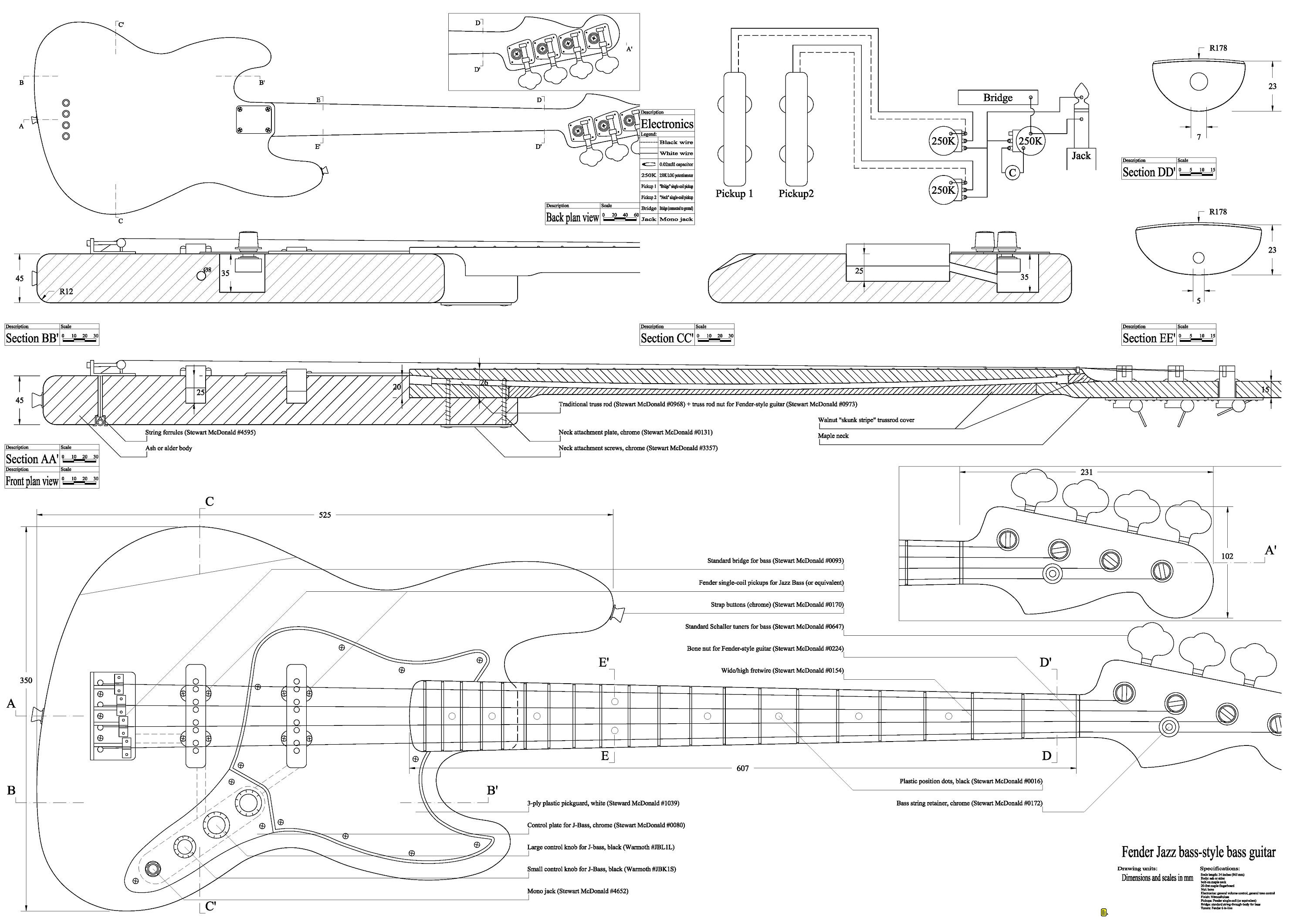 Fender Jazz Bass guitar PLANS to make this guitar digital - Etsy Polska