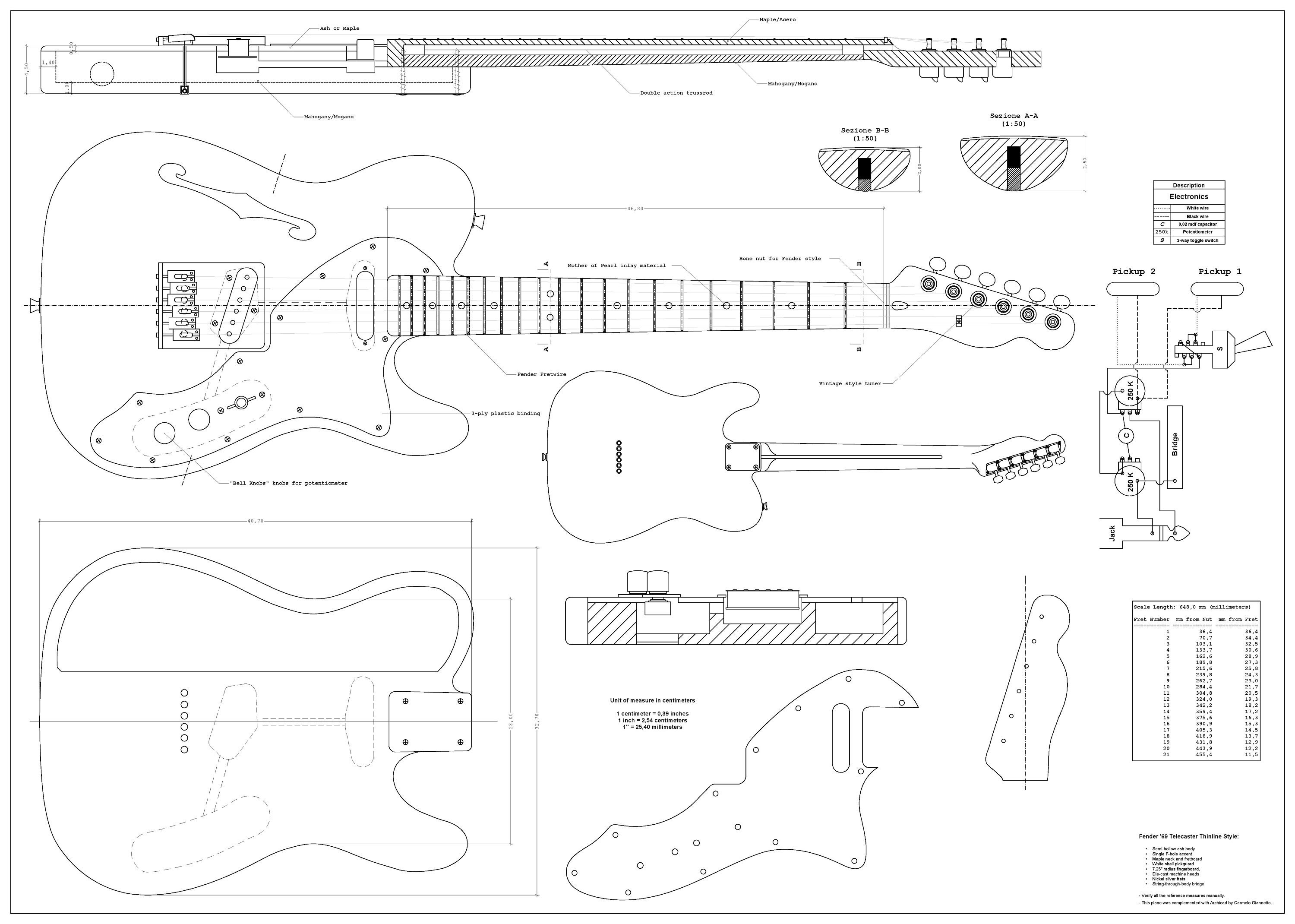Fender Telecaster Thinline 69 - Full Scale PLANS to Make This