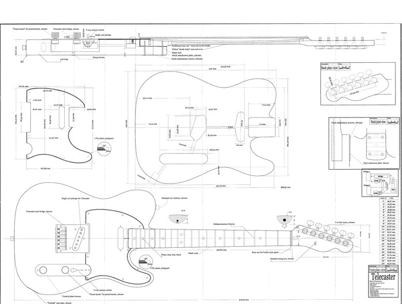 Fender Telecaster Full Scale PLANS to Make This Electric Guitar Digital Download in PDF Format