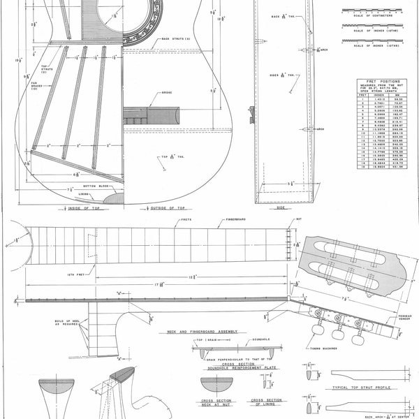 Klassieke gitaar PLANNEN 3/4 formaat - om deze gitaar te maken - digitale download in pdf-formaat
