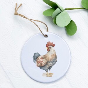 Farmhouse Chicken - Ornament, Host Gift Tag, Farmhouse Gift, Porcelain Ornament, Americana Ornament, 2.75&quot; diameter