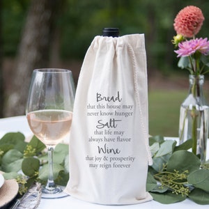 Hostess Gift Wine Gift Bag, Housewarming gift, Bread Salt Wine Quote Canvas