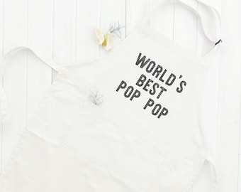 Customizable Worlds Best Pop Pop Funny Apron with any Granddad Name, Papa Grandfather, Funny Birthday Day Present Gift from grandkids