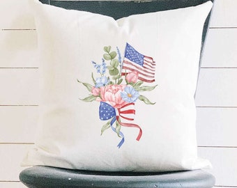 American Flag Bouquet - Square Canvas Pillow, Patriotic Pillow, Summer decor, Throw Pillow, 4th of July decor, America, 18" x 18"