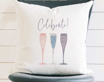 Celebrate Champagne - Square Canvas Pillow, Home Decor, Decorative Pillow, Throw Pillow, New Year's Decor, New Year's Pillow, 18" x 18"