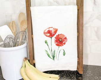Red Poppy - Cotton Tea Towel, Flour Sack Towel, Gift for Her, Spring tea towel, Spring decor, 27" x 27"