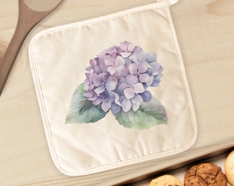 Watercolor Hydrangea - Cotton Pot Holder, Kitchen Decor, Hot Pad, Summer Pot Holder, 8" x 8"