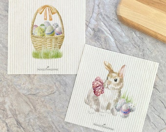 Watercolor Rabbit, Easter Basket 2pk - Swedish Dish Cloth, Easter Dish Cloth, Reusable Dish Cloth, Spring Dish Cloth, 6.75" x 7.5"