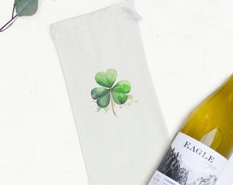 Shamrock - Canvas Wine Bag, Wine Gift, Sturdy Reusable Bag, St. Patrick's Day Wine Bag, 13" x 6"