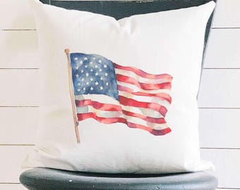 Watercolor American Flag - Square Canvas Pillow, Patriotic Pillow, Summer decor, Throw Pillow, 4th of July decor, America, 18" x 18"