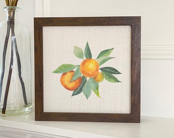 Tangerine Bunch - Framed Sign, Home Decor, Summer Decor, 9" x 9" Wood Frame