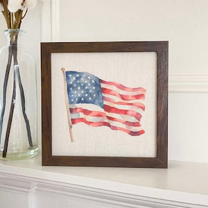 Watercolor American Flag - Framed Sign, Home Decor, Wall Art, 9" x 9" Wood Frame