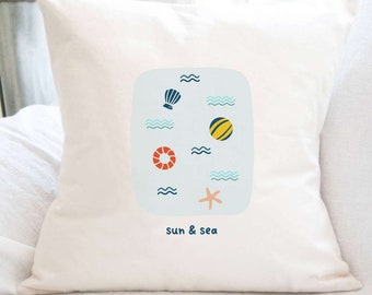 Sun & Sea - Square Canvas Pillow, Summer decor, Throw Pillow, 18" x 18"