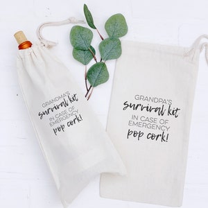 Customized Grandparents Survival Kit Quote Wine Bag, Personalized Wine Tote with any Grandparent Name, Funny Thank you Gift, Christmas Gift image 1