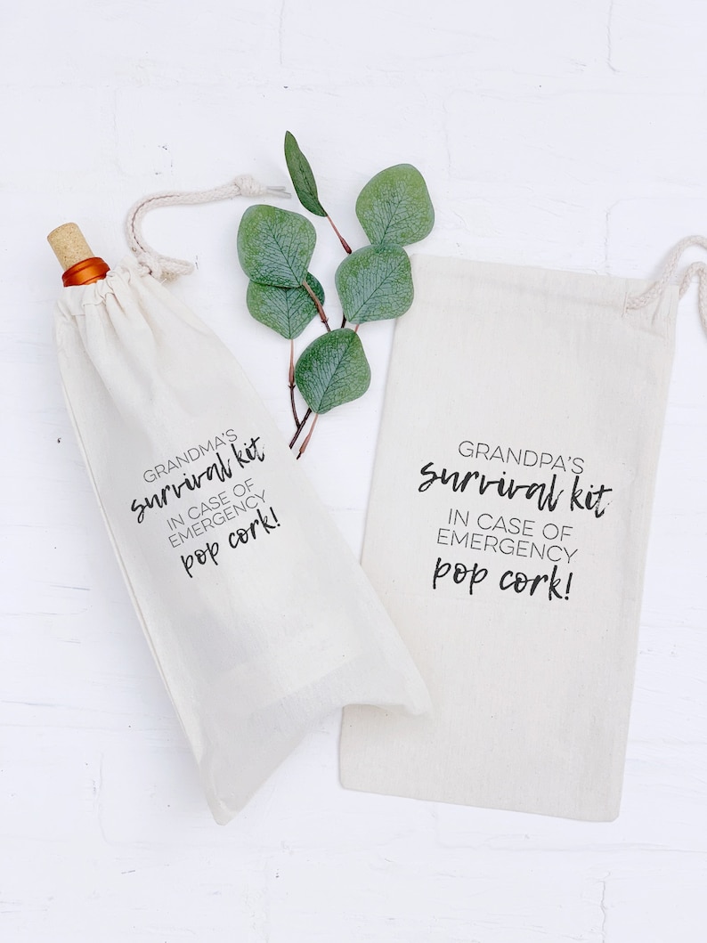 Customized Grandparents Survival Kit Quote Wine Bag, Personalized Wine Tote with any Grandparent Name, Funny Thank you Gift, Christmas Gift image 1