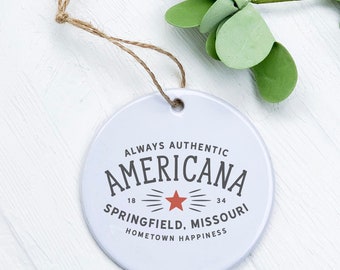 Americana Custom - Ornament, Host Gift Tag, Porcelain Ornament, Custom Ornament, 2.75" diameter