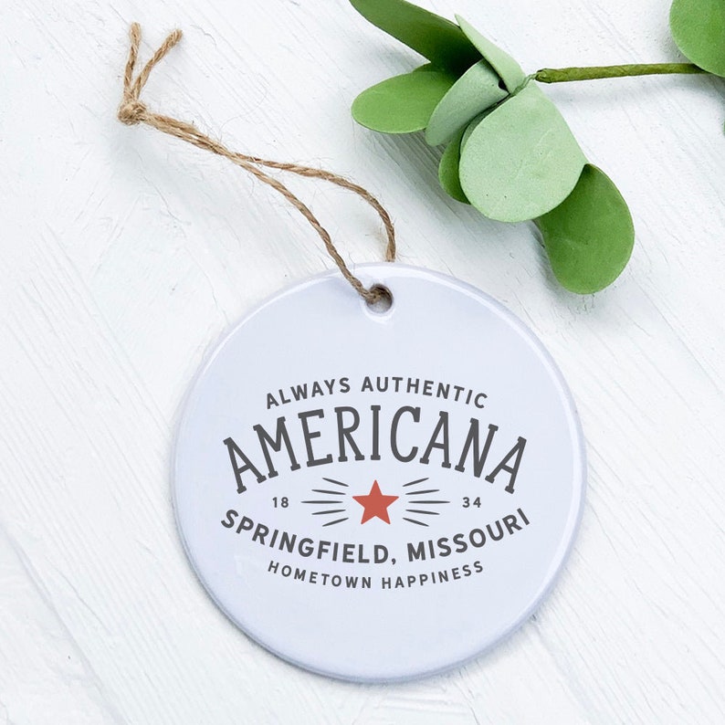 Americana Custom Ornament, Host Gift Tag, Porcelain Ornament, Custom Ornament, 2.75 diameter image 1